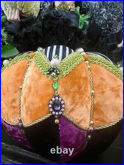 Halloween Pumpkin Witch Doll Beaded In Velvet Dress Table Decor 17