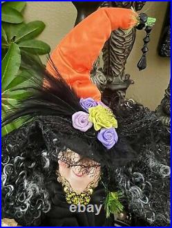 Halloween Pumpkin Witch Doll Beaded In Velvet Dress Table Decor 17