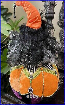 Halloween Pumpkin Witch Doll Beaded In Velvet Dress Table Decor 17