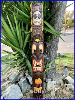 Halloween Tiki Wood Mask Vampire Fangs Tropical Bar Patio Decor 5' ft x 6-7 in