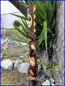 Halloween Tiki Wood Mask Vampire Fangs Tropical Bar Patio Decor 5' ft x 6-7 in