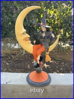 Halloween Witch Sitting on Crescent Moon holding Black Cat 20 Tall