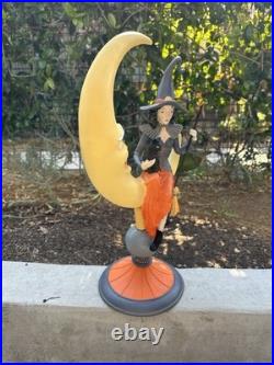 Halloween Witch Sitting on Crescent Moon holding Black Cat 20 Tall