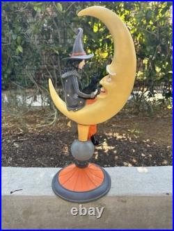Halloween Witch Sitting on Crescent Moon holding Black Cat 20 Tall