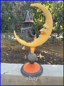 Halloween Witch Sitting on Crescent Moon holding Black Cat 20 Tall