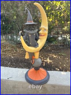 Halloween Witch Sitting on Crescent Moon holding Black Cat 20 Tall