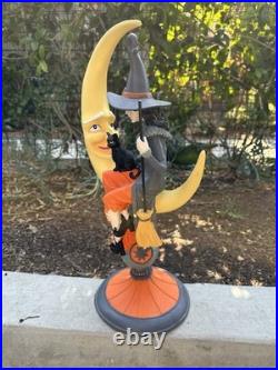 Halloween Witch Sitting on Crescent Moon holding Black Cat 20 Tall