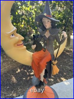 Halloween Witch Sitting on Crescent Moon holding Black Cat 20 Tall