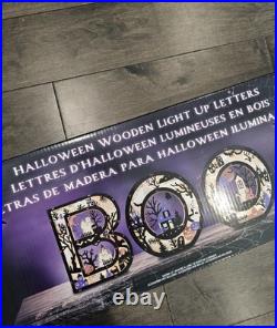 Halloween Wooden Light Up BOO Letters LED Tabletop Decor Haunted House NEW Large