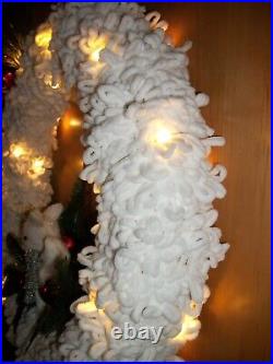 Hand Made Christmas Wreath 24 White Loop Yarn With Battery Operated Lights