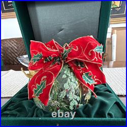 Hand Painted Clear Glass Holly Ball Christmas Bauble Red Bow 2003