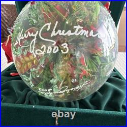 Hand Painted Clear Glass Holly Ball Christmas Bauble Red Bow 2003 Hand Painted Clear Glass Holly Ball Christmas Bauble Red Bow 2003