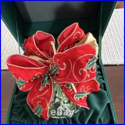 Hand Painted Clear Glass Holly Ball Christmas Bauble Red Bow 2003