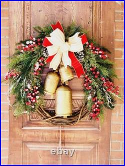 Handcrafted 30in Christmas Bells Grapevine Wreath, Front Door Wreath Handcrafted 30in Christmas Bells Grapevine Wreath, Front Door Wreath