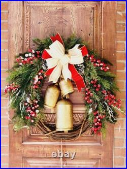 Handcrafted 30in Christmas Bells Grapevine Wreath, Front Door Wreath Handcrafted 30in Christmas Bells Grapevine Wreath, Front Door Wreath