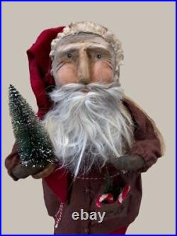 Handcrafted by Michelle Early American Hand Sculpted Clay Face Santa with Tree/Can Handcrafted by Michelle Early American Hand Sculpted Clay Face Santa with Tree/Can