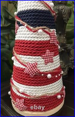 Handmade 4th Of July Patriotic Red White Blue 16 Tree Centerpiece Table Decor