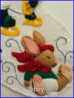 Handmade Bucilla Felt Sequin Frosty Santa Deer Christmas Stocking Ice Skating