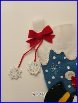 Handmade Bucilla Felt Sequin Frosty Santa Deer Christmas Stocking Ice Skating
