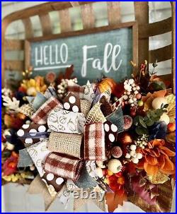 Handmade Fall Wreath for Front Door, Tobacco Basket Wreath