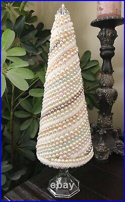 Handmade Jeweled Faux Pearls Shabby Chic Christmas Tree Centerpiece Decor 18