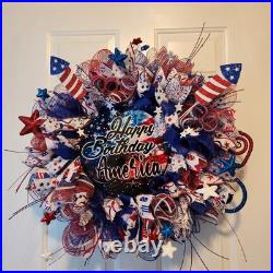 Handmade Patriotic Happy Birthday America Fireworks Wreath Handmade Patriotic Happy Birthday America Fireworks Wreath