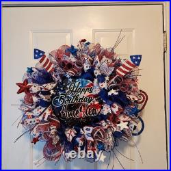 Handmade Patriotic Happy Birthday America Fireworks Wreath Handmade Patriotic Happy Birthday America Fireworks Wreath