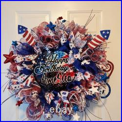 Handmade Patriotic Happy Birthday America Fireworks Wreath Handmade Patriotic Happy Birthday America Fireworks Wreath