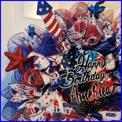Handmade Patriotic Happy Birthday America Fireworks Wreath Handmade Patriotic Happy Birthday America Fireworks Wreath