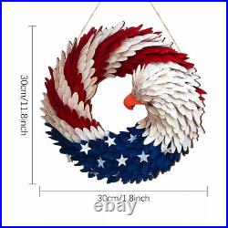 Handmade Wooden American Flag Bald Eagle Wreath Memorial Day 4th Of July Home US
