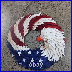 Handmade Wooden American Flag Bald Eagle Wreath Memorial Day 4th Of July Home US