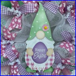 Happy Easter Gnome Handmade Deco Mesh Wreath