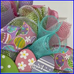 Happy Easter Truck With Pastel Eggs Handmade Deco Mesh Wreath