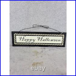 Happy Halloween Wood Sign Black White Script Hanging Holiday Decor