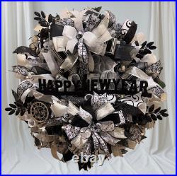 Happy New Year wreath, New Year wreath, New Year door decor, New Year door wreath Happy New Year wreath, New Year wreath, New Year door decor, New Year door wreath