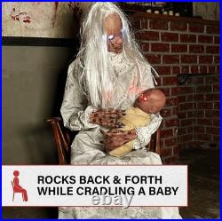 Haunted Hill Farm Life-Size 2.9-Ft Animatronic Gravely Granny Tekky Halloween