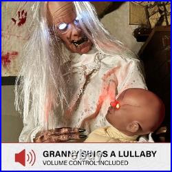Haunted Hill Farm Life-Size 2.9-Ft Animatronic Gravely Granny Tekky Halloween