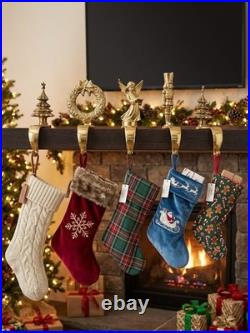 Heavy SolidBrass Fireplace Stocking Hanger 5 Trees, Wreath, Nutcracker, Angel