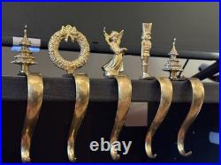 Heavy SolidBrass Fireplace Stocking Hanger 5 Trees, Wreath, Nutcracker, Angel
