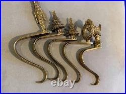 Heavy SolidBrass Fireplace Stocking Hanger 5 Trees, Wreath, Nutcracker, Angel