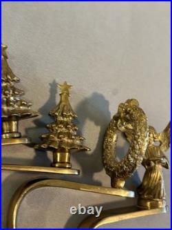 Heavy SolidBrass Fireplace Stocking Hanger 5 Trees, Wreath, Nutcracker, Angel
