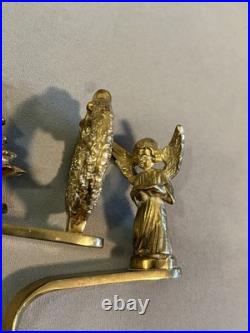 Heavy SolidBrass Fireplace Stocking Hanger 5 Trees, Wreath, Nutcracker, Angel
