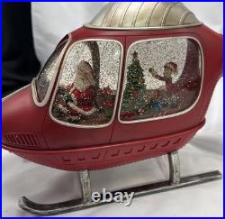 Helicopter Christmas Santa Snow Globe Battery Operated Cracker Barrel With Box
