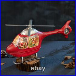 Helicopter Christmas Snow Globe, USB or Battery Operated Sparkly Glitter Snow Gl