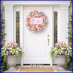 Hello Spring Floral Rain boots Pastel Wreath Handmade Deco Mesh