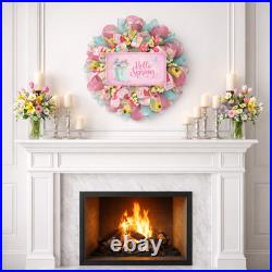Hello Spring Floral Rain boots Pastel Wreath Handmade Deco Mesh