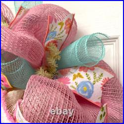 Hello Spring Floral Rain boots Pastel Wreath Handmade Deco Mesh
