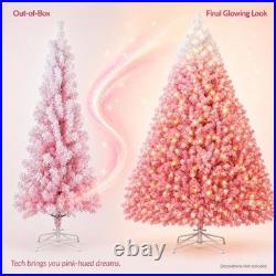 Hinged Stand Premium Pre-Lit Artificial Christmas Tree Snow Flocked LED Lights