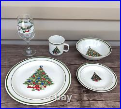 Holiday Dining Set 53 Pieces with Plates, Bowls, Coffee Cups and Wine Glasses