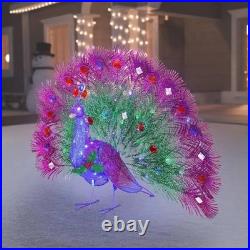 Holiday Living 3' Twinkling Christmas Peacock Tinsel LED Yard Art Decoration NEW